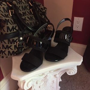 Anne Klein black patient and leather sandals